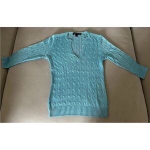 Ralph Lauren Black Label aqua turquoise 100% Silk Cable Knit Sweater Sz Small